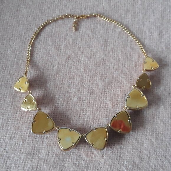 Fossil Statement Necklace, Black & Cream Triangular Stones, Gold Chain - Picture 7 of 7